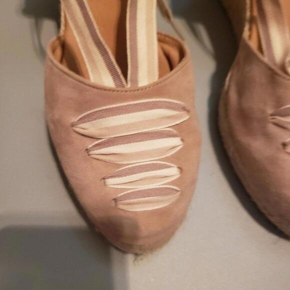 NWOB Paseart Cream Suede Lace Up Espadrille Wedges 37 6.5 (bin 6) - Picture 3 of 5